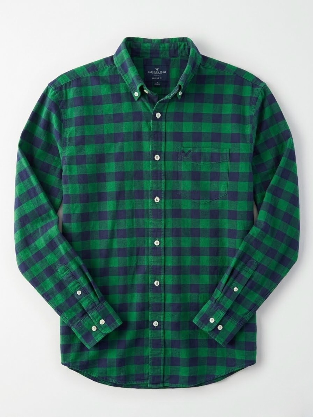 American Eagle Outfitters Green and Navy Buffalo Check Plaid Button-Down Shirt M